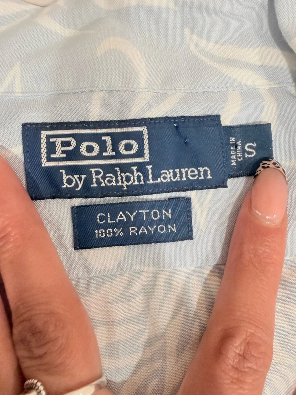 🔥Polo by Ralph Lauren Pale Blue Pineapple-Print Camp Shirt Size S EUC🔥